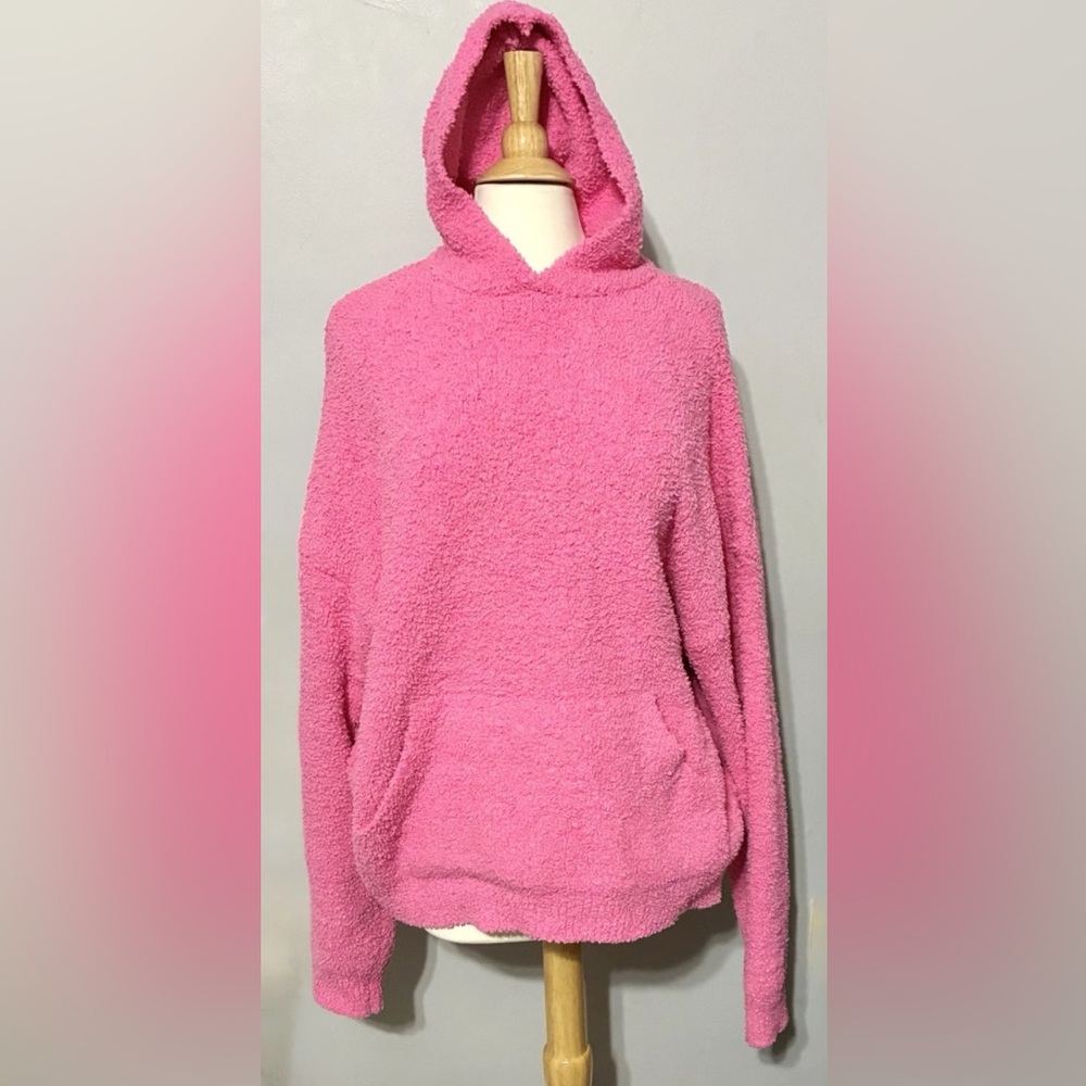 SKIMS Pink Hoodie Pullover Sweatshirt. Size XL oversized Sherpa-type. Hot Pink.
